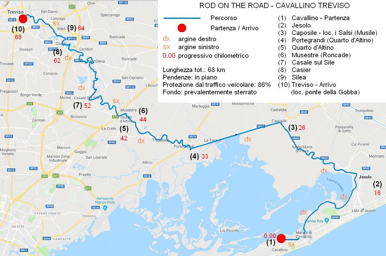 Cartina percorso Cavallino (Ve) - Treviso 68 Km